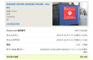 IKIDANE HOUSE決済画面